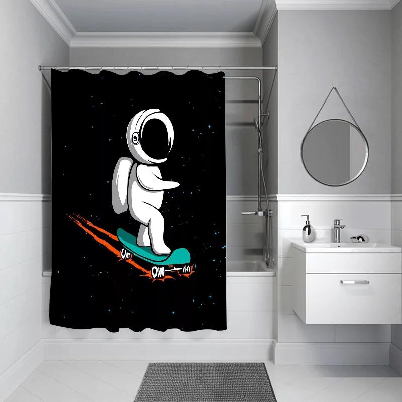 Opaque Curtains for the Home Astronaut Printing Bathroom Accessories Shower Shade Curtain Bath Bedrooms Waterproof Fabric Garden