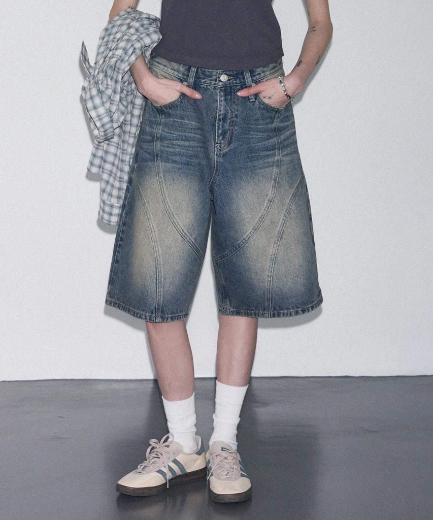 Ledeoli Dunk Washed Bermuda Denim Pants [Light Blue]