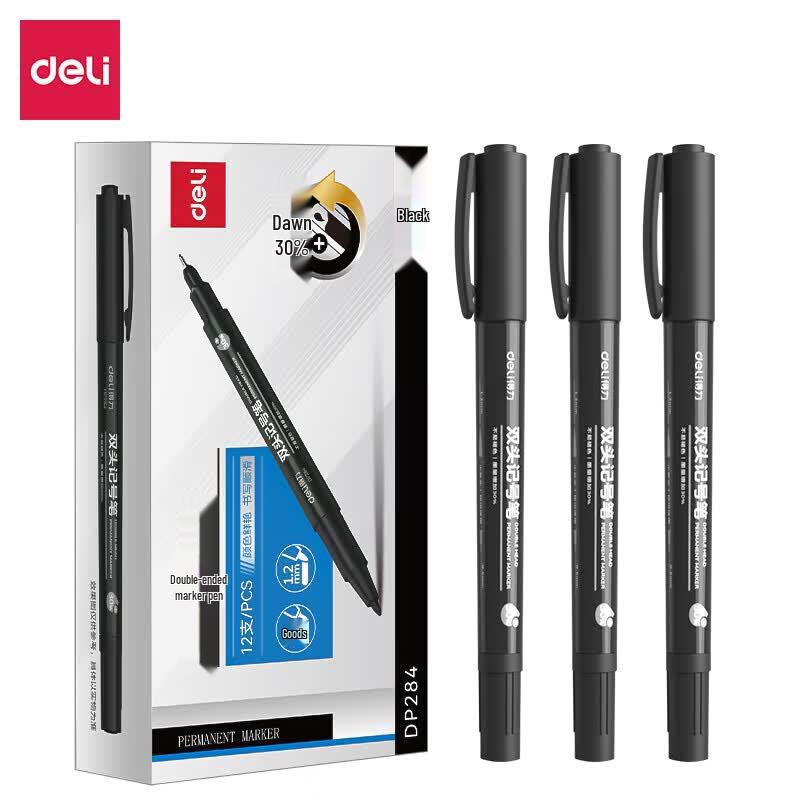 Deli DP284 Double-Ended Marker Pen, 12-Pack