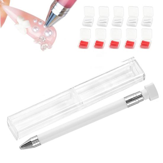 1 Zestaw Narzędzie do Podnoszenia Cyrkonii z Wkładami DIY Zdobienie Paznokci Cyrkonie Malowanie Dekoracja Kropkowanie Wymienny Woskowy Pisak Obrotowe Narzędzia do Podnoszenia Cyrkonii