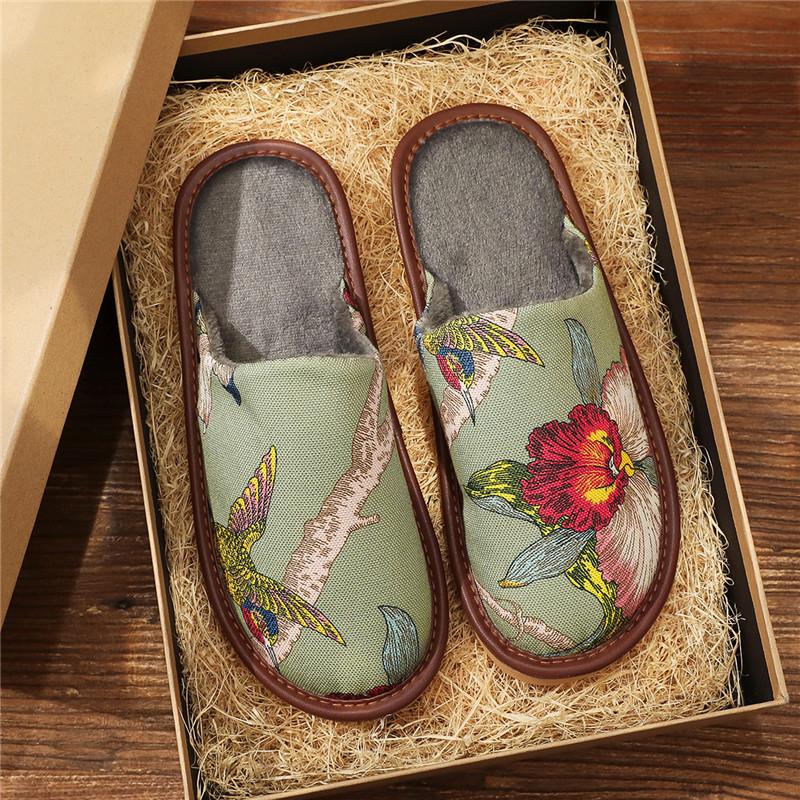 Winter garden cotton slippers fashion printing men's and women's warm fabrics non-slip rubber soft soles home cotton shoes