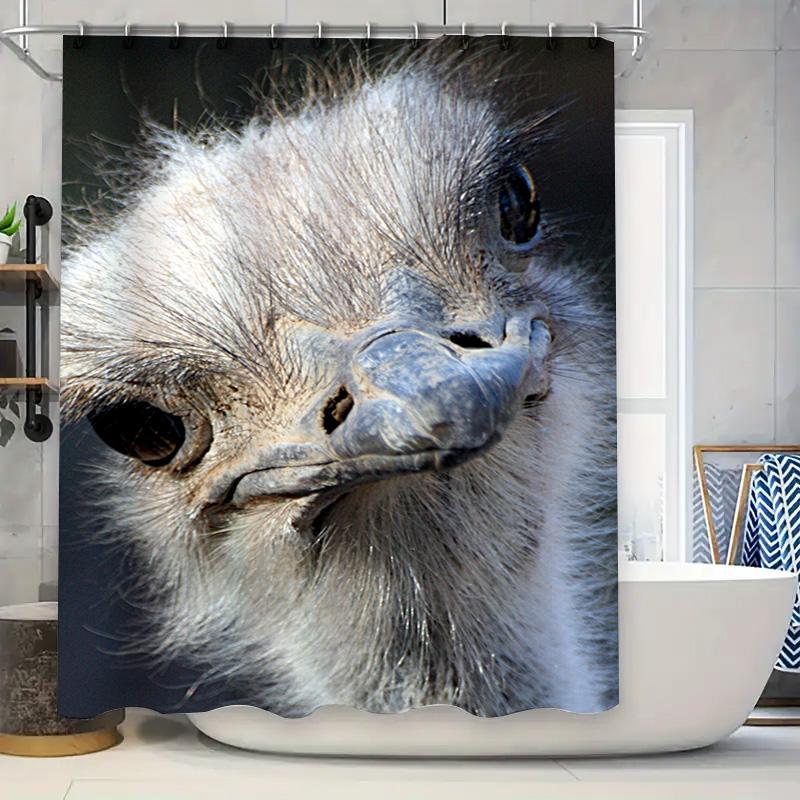 

Large Print Shower Curtain with Eye-catching Ostrich Design for Bathroom Decor Waterproof Fabric Material (Blue) 90x180cm