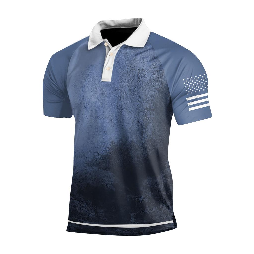 Men's Three Button Printed Lapel Short Sleeve Shirt Top