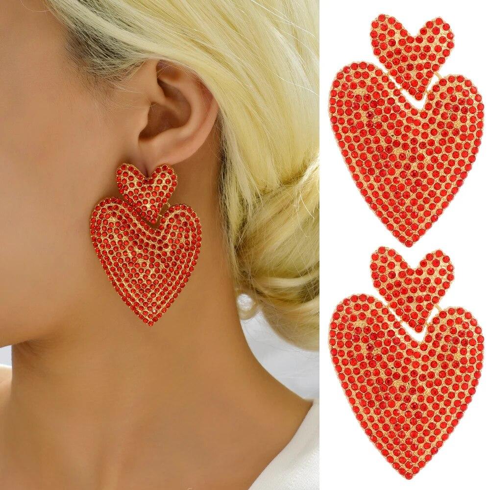 Decor metalic cu inimă, cercei cu picătură cu strasuri mari, pentru femei, farmec de tendință, design de lux, pandantiv pentru petrecere, accesorii de bijuterii