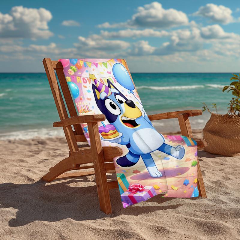 Ultra-Soft Beach Towel with Bluey Theme,Ideal for Pool - Camping, Diving - Perfect Travel Essential, Vibrant Beach Towel.
