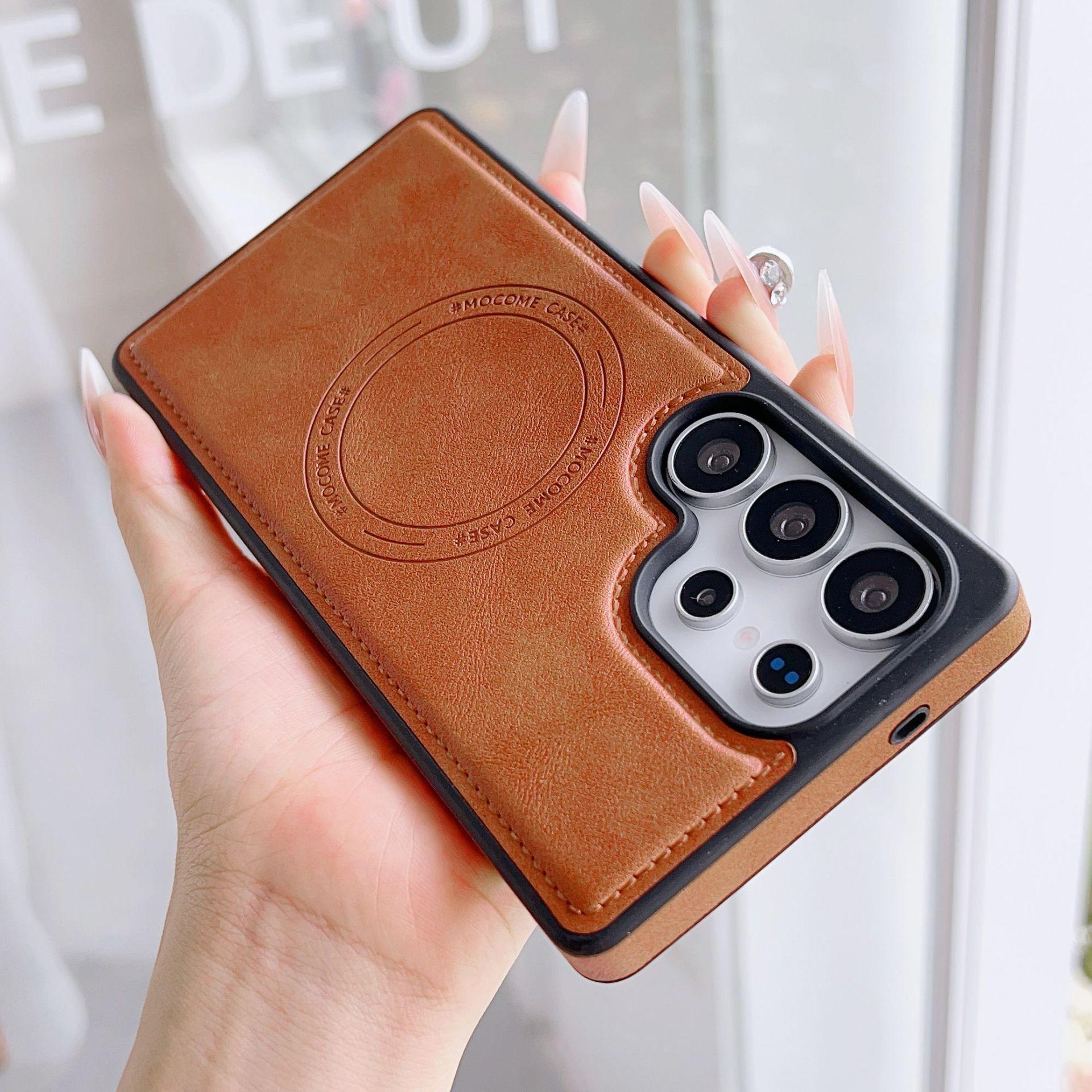 

Подходит для Samsung S25EDGE Магнитный кожаный чехол-книжка Brand Shield, S24Ultra Бизнес Противоударный S24FE Защитный чехол S22plus коричневый