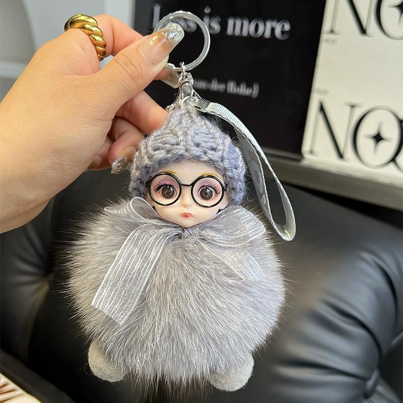 Echter Fuchspelz Puppe Auto Schlüsselanhänger Anhänger Niedliche Plüschpuppe Puppe Buchtaschenanhänger Paargeschenk