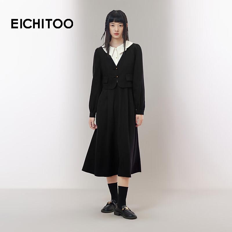 EICHITOO Women s Color-Block Faux Two-Piece Long Sleeve Dress L
