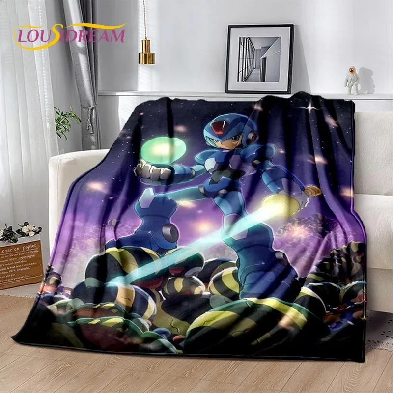 Retro Cartoon Rockman Mega Man Game Soft Flannel Blanket for Beds Bedroom Sofa Picnic,Throw Blanket for Outdoor Leisure Nap Gift