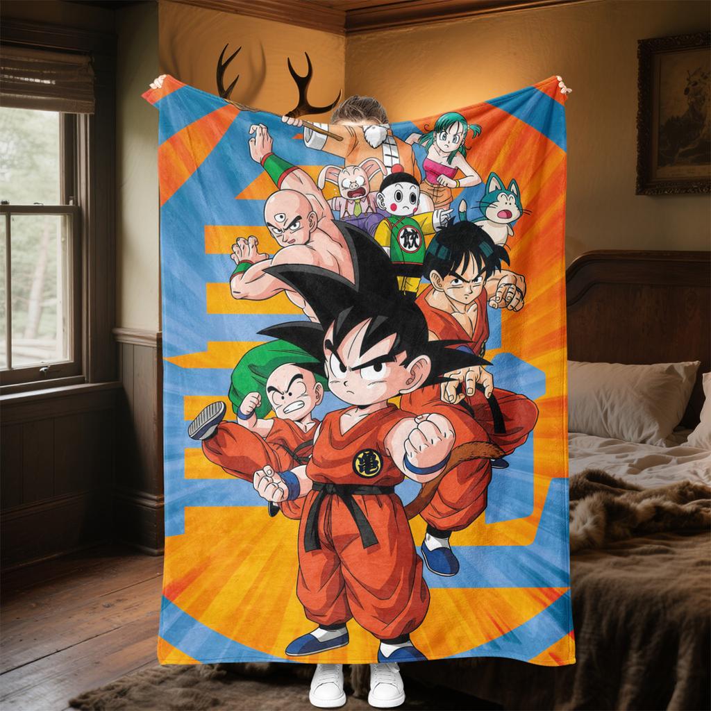 1PC Son Goku  Print Flannel Blanket, High quality All Seasons, Home Decor, Warmth and Comfort, Perfect for Christmas Gifts