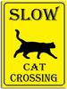 Slow Cat Crossing Sign Aluminum Black On Yellow Wall Decor for Home Cafes Office Store Pubs Club Indoor Outdoor Tin Sign