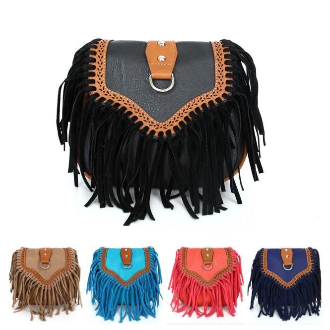 Elegant Bohemian Tassel Crossbody Bag For Women Stylish Vintage Pu Shoulder Bag