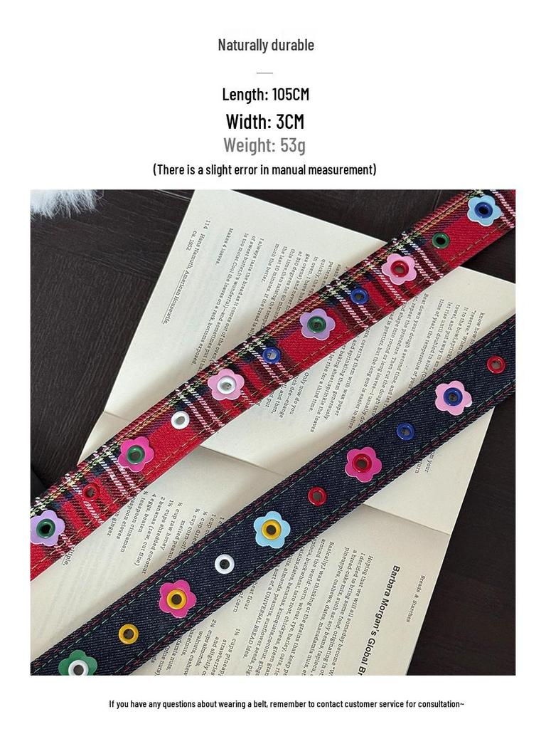 2025 Women's Y2K Retro Floral Plaid Leather Belt - Niche Accessory for Dresses & Canvas Pants