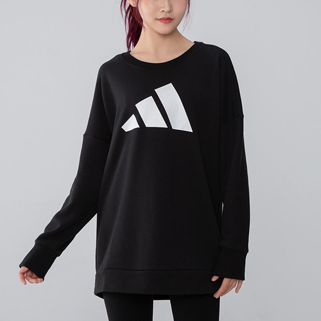adidas Large Logo Print Mid-Length Sports Crewneck Sweatshirt Women Sweatshirt Black H57330