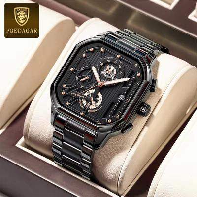 Luxury Casual Male Watch Fashion Chronograph Stainless Steel Waterproof Luminous Date Military Men's Wristwatches Gifts
