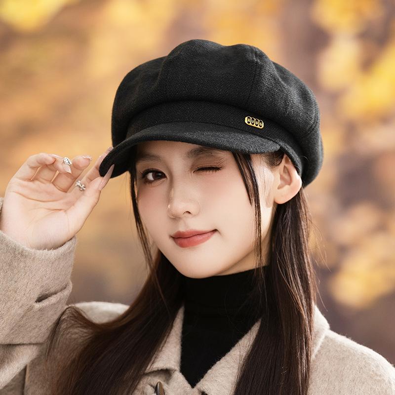 New British Style Hat for Women Showing Their Faces Little Duckball Cap Warm Painter Newspaper  Baby Hat  Casual and Versatile Octagonal Hat