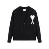 AMI 2025 Classic Couple's Embroidered White Heart Cardigan Wool Sweater
