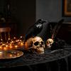 Creepy Gothic Accents Halloween Skull Figurine, Realistic Human Head Statue, Crow on Statue Sculpture for Home Tabletop Mantel Decor Decorations