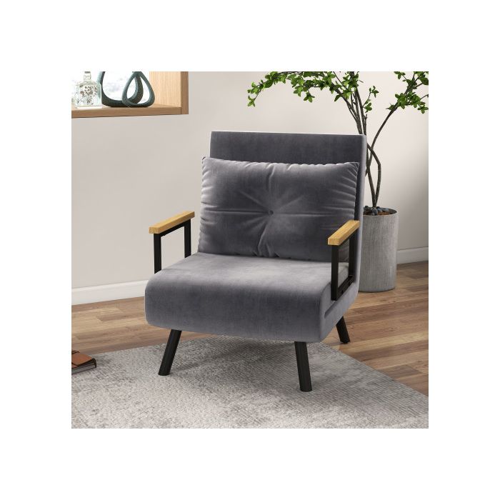 Fauteuil-lit - MUVOE - Canapé individuel - Dossier réglable - Velours - Gris foncé