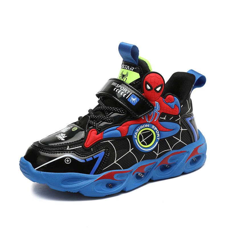 

Spider-Man with lights boys shoes 2025 autumn children s sports shoes leather surface non-slip lightweight children s running shoes 35 yards inner length 22.5cm