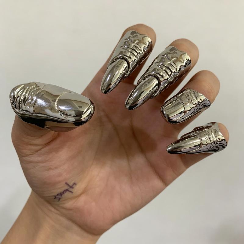 Punk Metallic Claw Nail Rings Irregular Gothic Long Finger Tip Rings For Women Men Alternative Party Rings Accessories