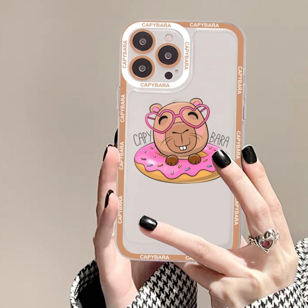 Cartoon Capybara Phone Case For iPhone 15 14 13 12 11 Pro Max XS X XR Mini Protective Cover
