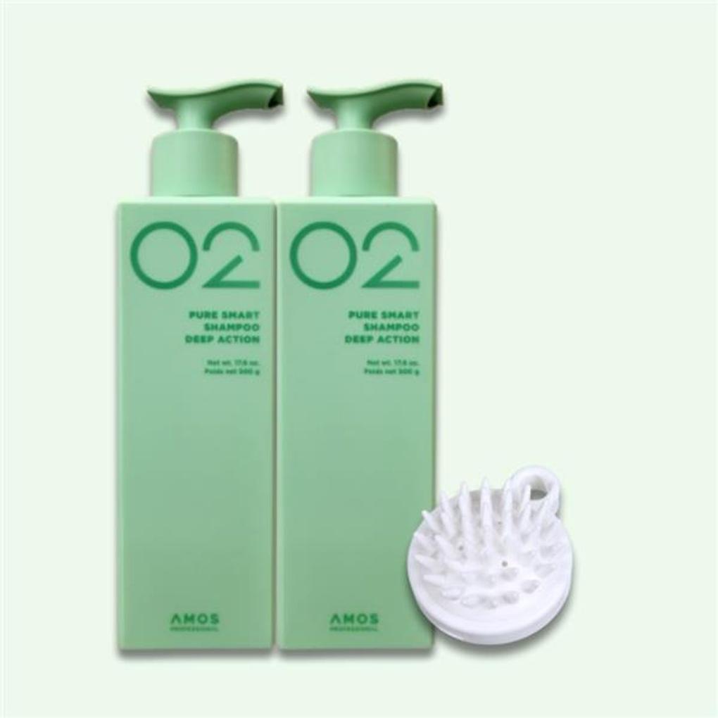 Amos Pure Smart Shampoo Deep Action 500g X 2 + Shampoo Brush
