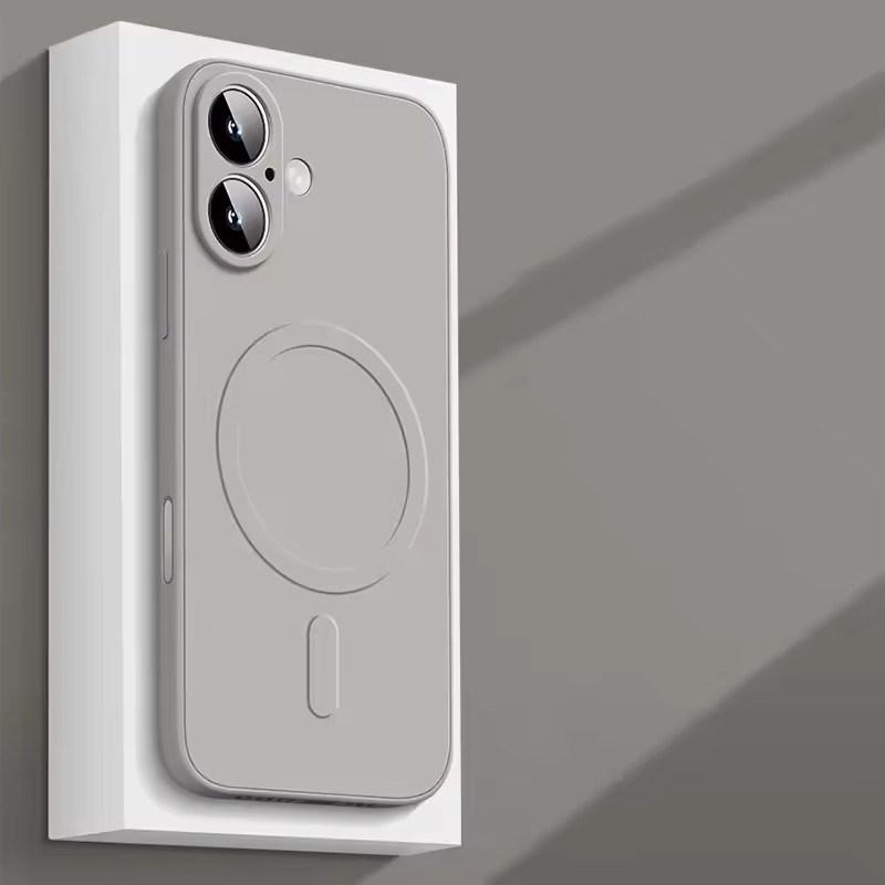 

Высококачественный жидкий силиконовый магнитный чехол для iPhone17 Air 16 15 14 Plus 13 12 Mini 11 Pro XS Max 7/8 для беспроводной зарядки Magsafe, мягкая накладка iPhone 17 серый