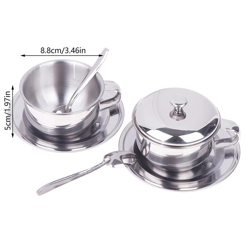 Stainless Steel Coffee Cup With Tray Spoon With/Without Lid Heat Resistant Mug Drink Tableware Kitchen Cafe Accessories