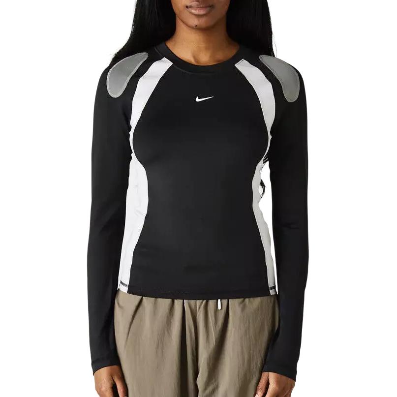 Nike Sportswear Color Block Logo Slim Fit Long Sleeve T-Shirt Women Tops Black DM6081-010