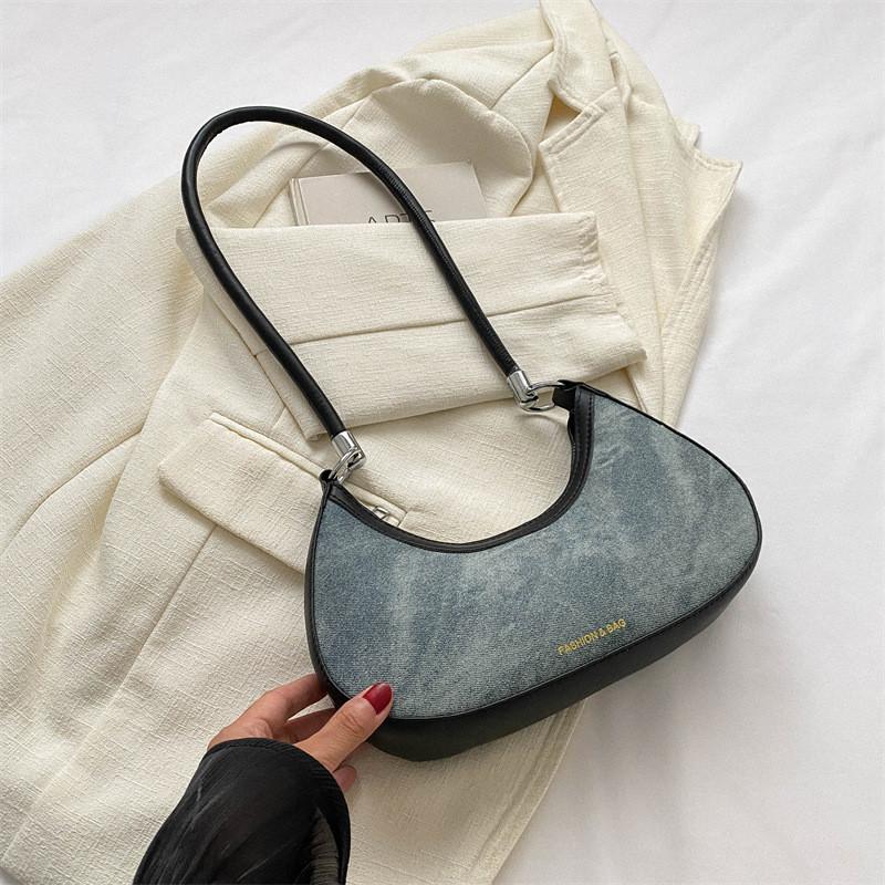 Stylish Cowhide Fabric Underarm Bag For Women In Trendy Black White Pink And Blue Colors