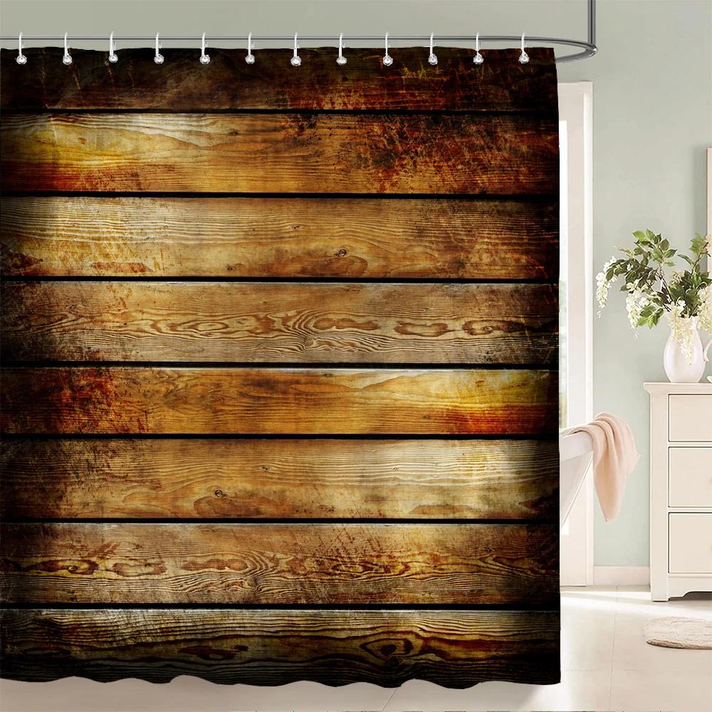3D Retro Old Wood Pattern Shower Curtains Europe and America Style Printed Bath Curtain Waterproof Bathroom Shower Curtain