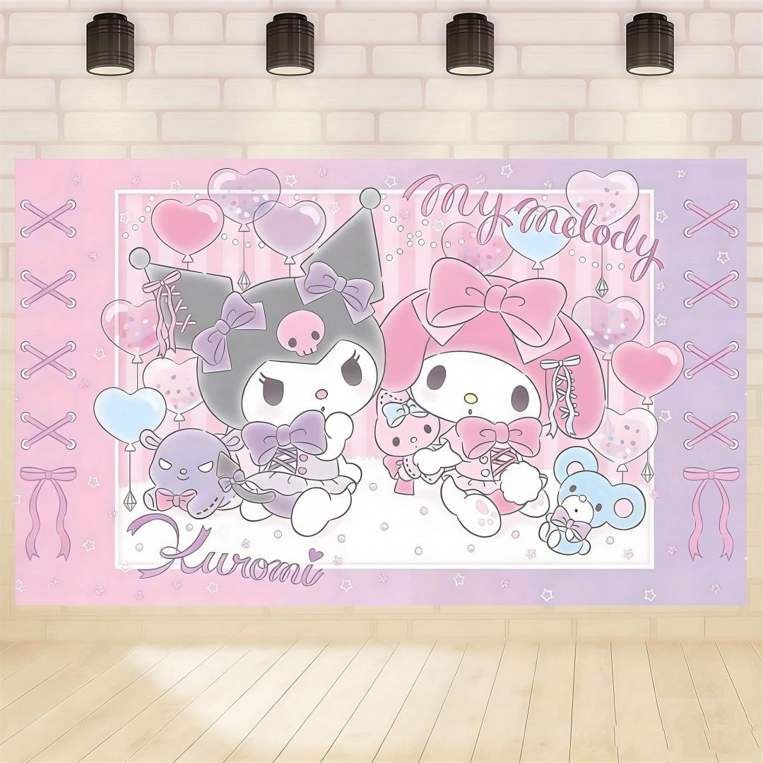 

Тканевое панно Sanrio Куроми и Моя Мелоди Милые Мультяшные Животные Тема С Сердечками Розовый Фон Полиэстер Для Декора Гостиной Милое 74x94cm(29x37in)