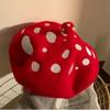 Woolen Mushroom Wool Beret Red Polka Dot Cute Painter Hat Retro Octagonal Hat  Outdoor
