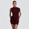Sleeveless Asymmetrical Twist Short Dress Sexy Backless Semi-High Neck Slim Fit Party