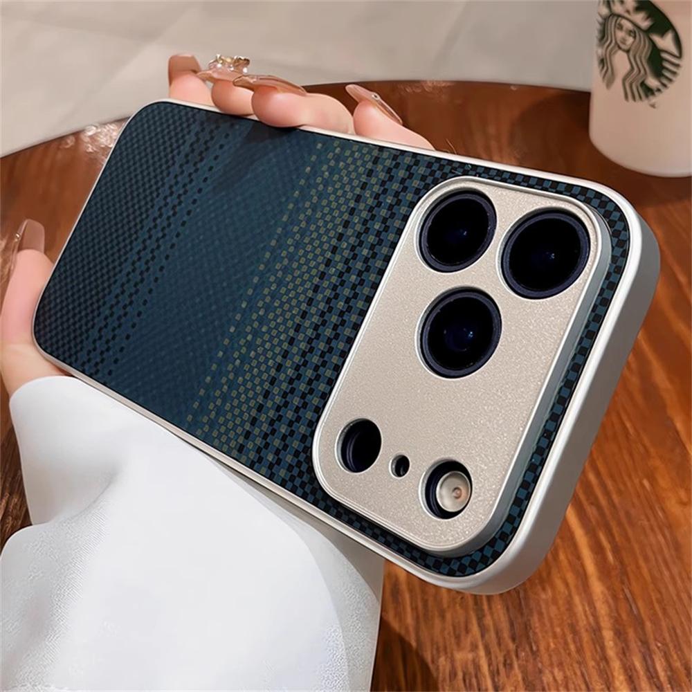 Luxury Carbon Fibre Relief Texture Phone Case For iPhone 17 16 15 14 13 12 Pro Max Plus Air Hard PC Shockproof Plating Cover