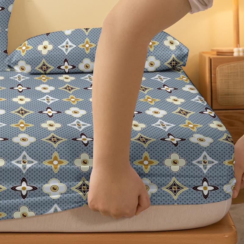 1 Simple Modern Geometry  Printed Matte Fitted Sheet, Bedroom Printed Bed Cover, Bedding (Excluding Pillowcases)