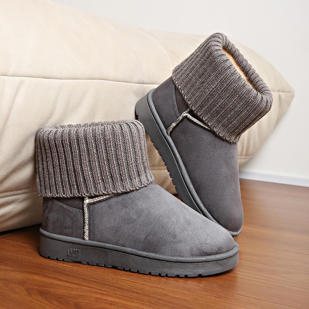 Foreign trade Korean version of fashion knitted wool flanged cotton boots cotton shoes, fashion snow boots cotton shoes 2025 supply