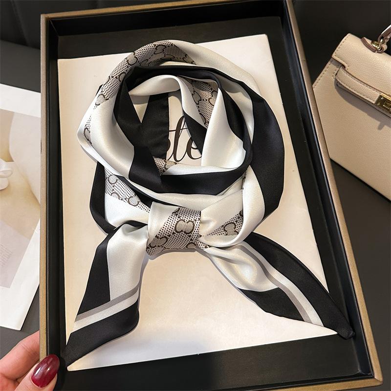 Women Luxury Design Silk Scarf Satin Hair Hairband Tie Neck Scarf Narrow Slanted Ribbon Neckerchief For Wedding Occupation