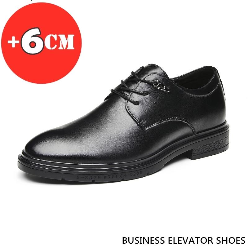 

Lift Men Leather Shoes Elevator Shoes Height Increase Insoles 6CM Business British Dress Formal Offfice Man Wedding Footwear 37