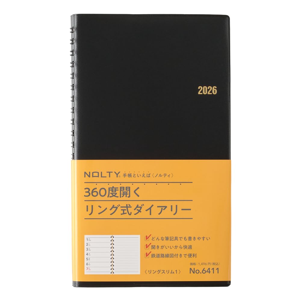 

NOLTY 2026 Weekly Planner with 6411 January Rings, Slim, Black, (Starts 2026)