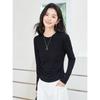 La Chapelle Women's Long-Sleeve Slim-Fit Ruched Crewneck T-Shirt