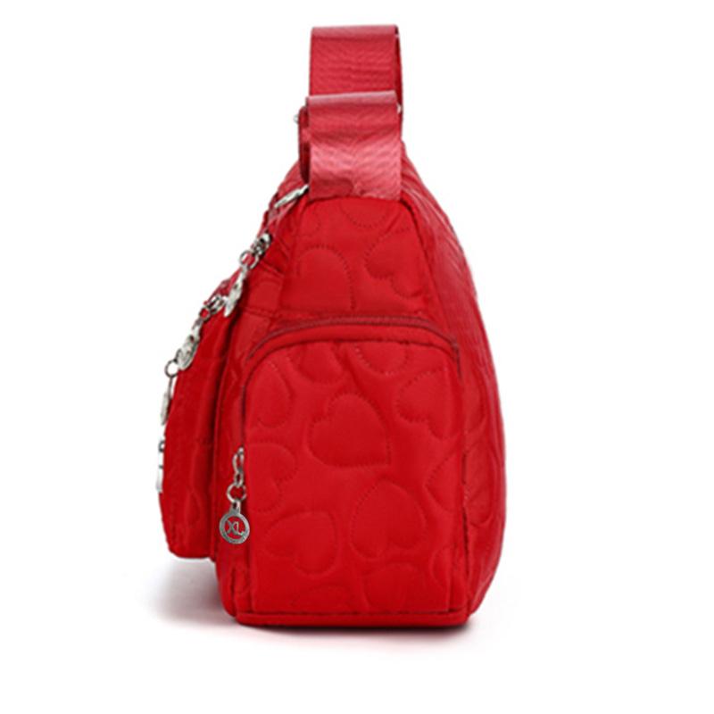 Chic Embellished Women's Crossbody Bag for Daily Commute Stylish Heart-detail Multi-pocket Lightweight Casual Nylon Bag