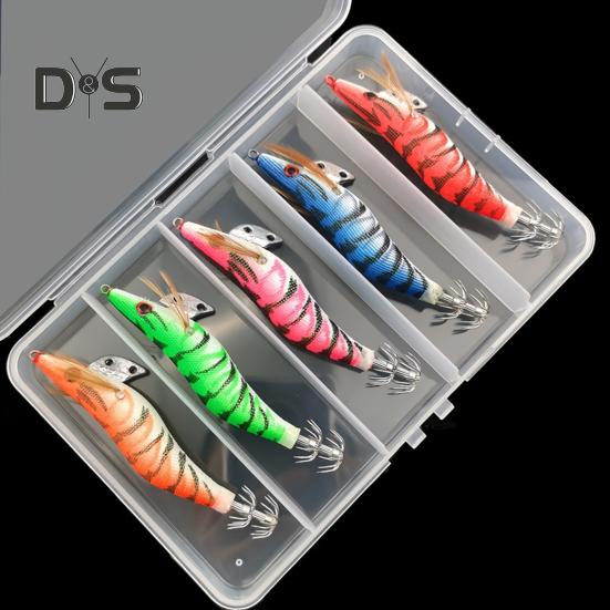 5Pcs 10CM/12G Luminous Shrimp Bait with Squid Jig Hook Realistic Bionic Artificial Lure Saltwater Freshwater Bass Walleye Trout Fishing Accessories