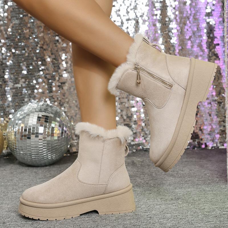 Foreign Trade Cloth Round Head Thick-soled Snow Boots Women's Autumn and Winter New Side Zipper Velvet Warm Short Cotton Boots