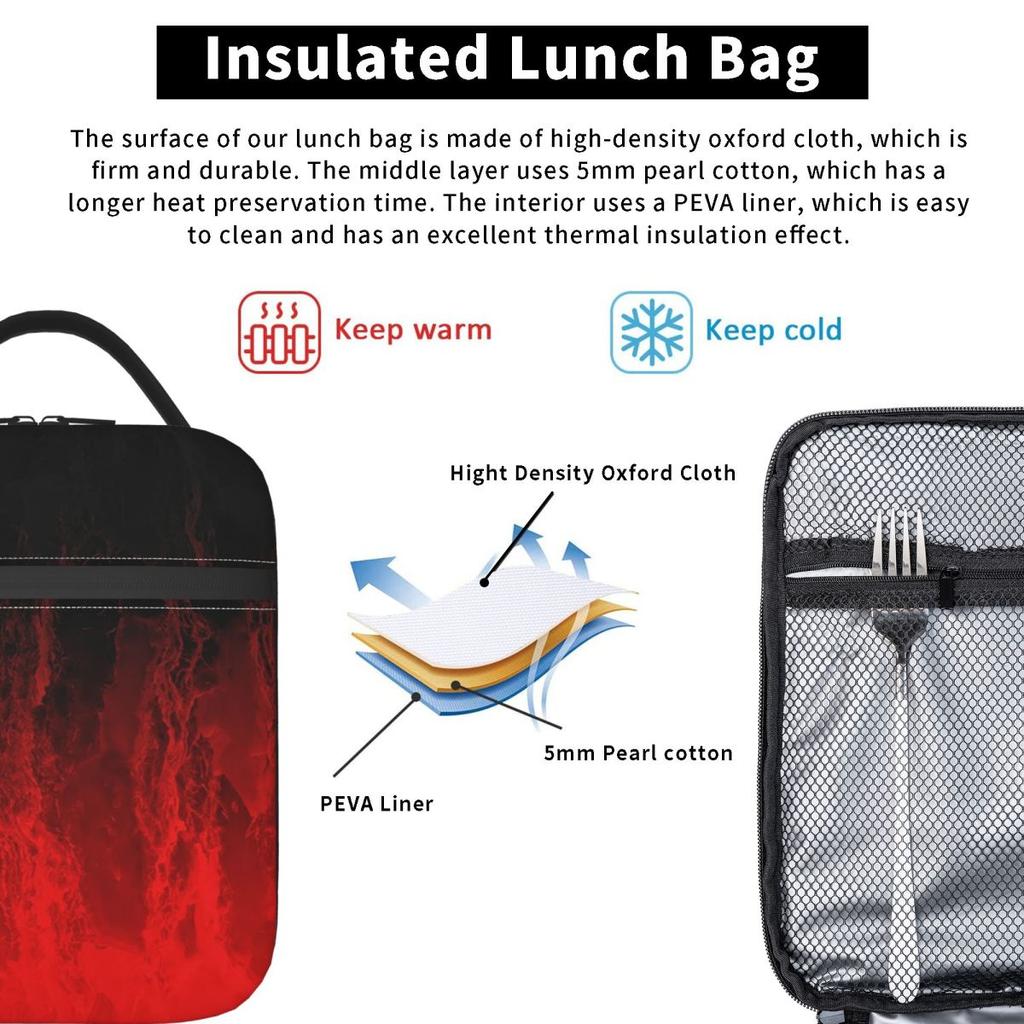 Rode Vuurvlam Geïsoleerde Lunchtas voor Vrouwen Kinderen Lekkagevrije Voedseldozen Thermische Lunchbox Tote