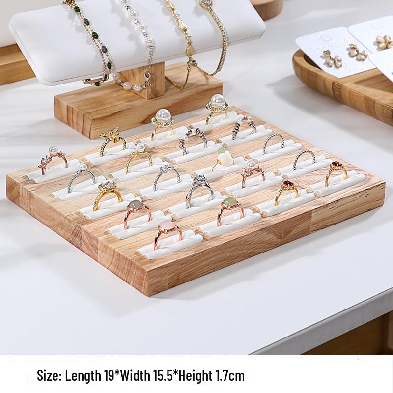 Solid Wood Minimalist Ring Display Tray with 20 Slots