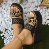 Women's Wedge Slippers Leopard Print Design Slippers Summer Peep Toe High Heels Slippers for Women Platform Sandals Roman Slides