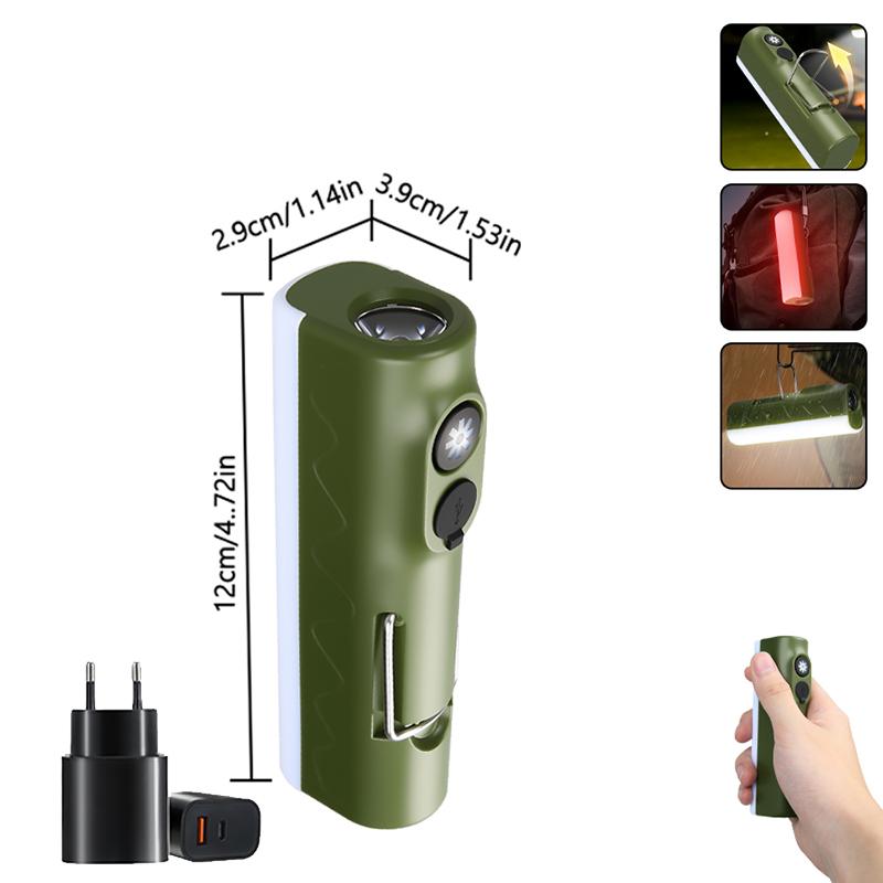 Powerful LED Handheld Flashlight USB C Rechargeable Torch RGB Camping Atmosphere Light Outdoor Emergency Long lasting Flashlight