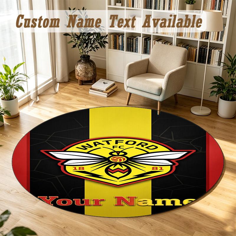 Round Rug Custom NameWatford FC Pattern Non Slip Carpet Home Floor Decor